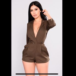 Olive green tuxedo romper! BRAND NEW
